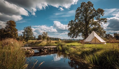 Fototapeta premium Tranquil campsite by a babbling brook