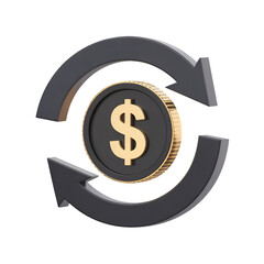 Dollar coin with circular arrows symbolizing money transfer  
