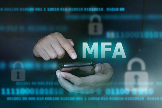 MFA: Multi Factor Authentication concept; Mobile Application for cyber security - Powered by Adobe