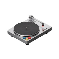 3D isometric vinyl turntable with colorful control buttons  
