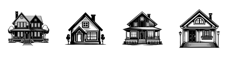 Modern Minimalist Cottage Icon, Flat Silhouette of a Rustic House Vector for Architecture Illustration Design