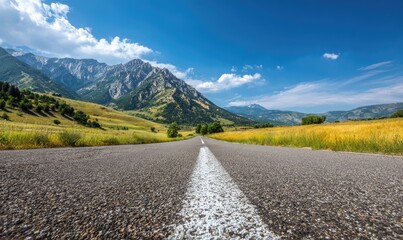 Fototapeta premium Scenic mountain road under a vibrant blue sky