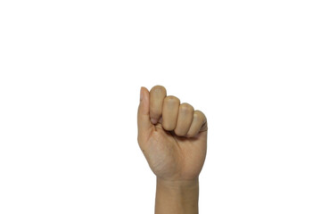 Isolated hand gesture on transparent background conveying strength and determination symbol
