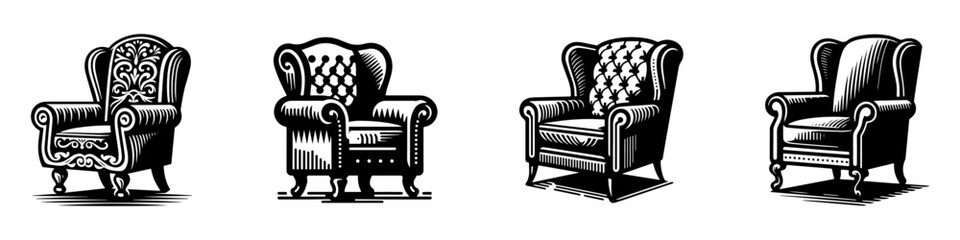 Modern Minimalist Armchair Icon, Flat Silhouette of a Home Furniture Vector for Interior Illustration Design