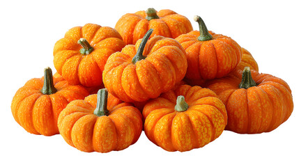 Fototapeta premium Large set of fresh orange pumpkins for autumn harvest, isolated on white background