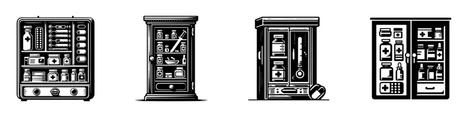 Modern Minimalist Medicine Cabinet Icon, Flat Silhouette of a Bathroom Furniture Vector for Interior Illustration Design