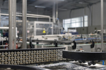 Beer factory., industrial interior of brewery, selective focus