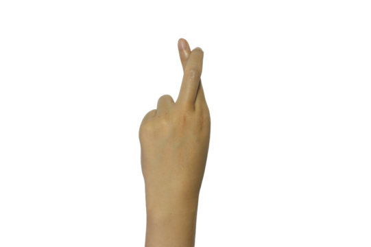 Fingers crossed gesture on a transparent background symbolizing hope and anticipation with digital