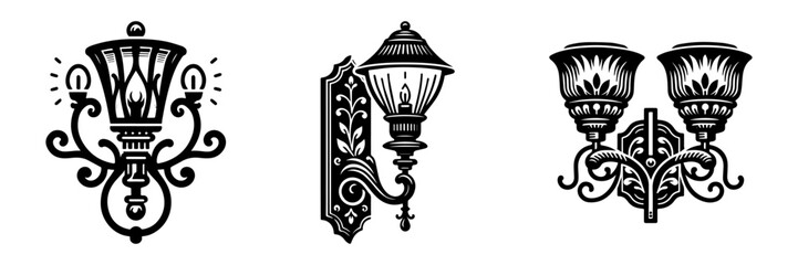 Fototapeta premium Modern Minimalist Wall Lamp Icon, Flat Silhouette of a Mounted Light Vector for Interior Illustration Design