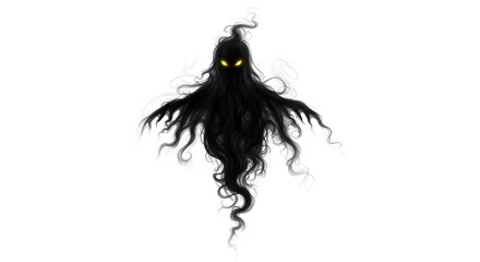 Eerie phantom silhouette with flowing tendrils and piercing bright eyes, a chilling representation of a spectral presence from the unknown