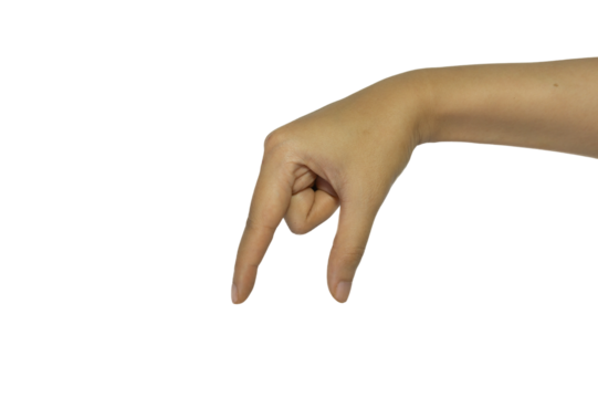 Hand gesture representing height measurement against transparent background png file