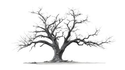 Old dead spooky tree with twisted silhouette and eerie feel, isolated on white background
