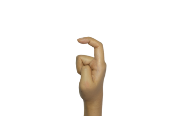 Hand gesture depicting a small amount or pinch against a transparent background