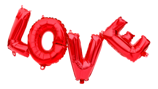 PNG love balloon word, romantic red letter in transparent background