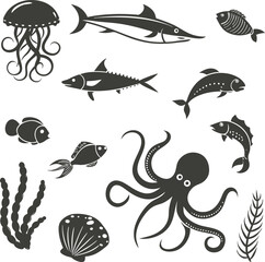 Obraz premium Sea Animals Collection Silhouette