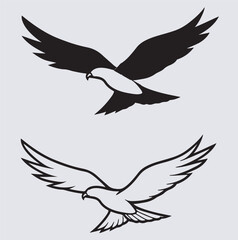 line art eagle flying high silhouette vector art illustration, vector illustration of two eagle