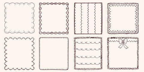 Collection of eight hand drawn decorative borders and frames in various styles