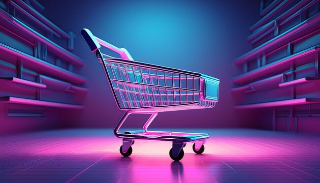online shopping 3d effekt einkaufswagen blau pink