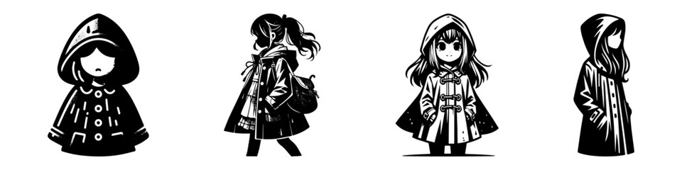 Modern Minimalist Girl Wearing Raincoat Icon, Flat Silhouette of a Fashion Character Vector for Lifestyle Illustration Design