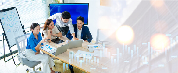 Group of creative Businesspeople brain storm meeting presentation,discussing roadmap to product launch, planning,strategy,dashboard,new business development,working with new startup project in office