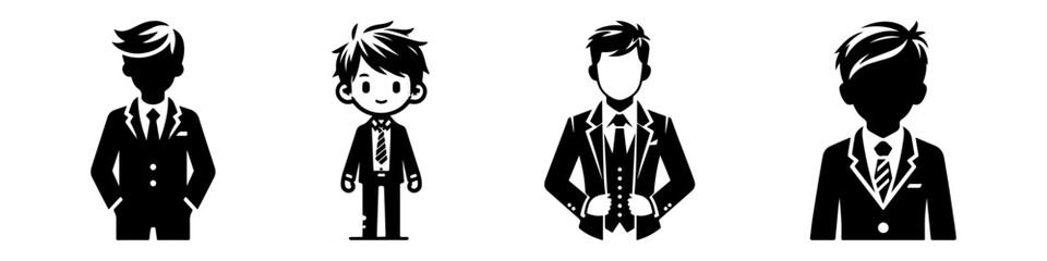 Modern Minimalist Boy with Half Body Wearing Suit and Tie Icon, Flat Silhouette of a Formal Outfit Vector for Fashion Illustration Design
