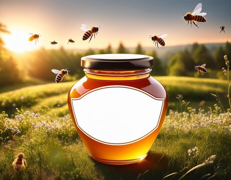 honigtopf in der natur ohne etikette mockup honig biene fliegen