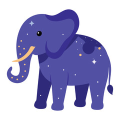 Wise Elephant Vector in Indigo Violet with Glowing Constellation Spots on White Background
