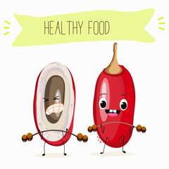 Miracle fruit funny characters, hand drawn vector illustration.
