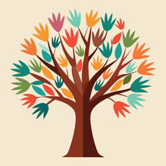 Naklejka premium Stylized Colorful Tree Illustration with a Retro Aesthetic and Flat Design Leaves