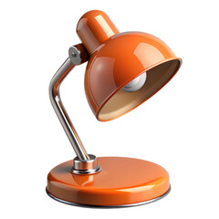 Orange desk lamp with chrome accents isolated on a transparent background metal