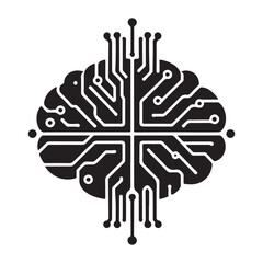 AI brain chip vector silhouette outline logo design concept illustration