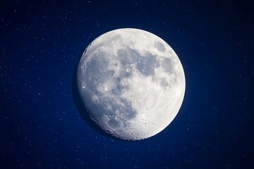 Obraz premium Full Moon Surface Texture, Lunar Craters With Dark Blue Starry Cosmos Background View