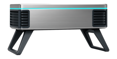 Rectangular container with foldable support legs and side ventilation grilles