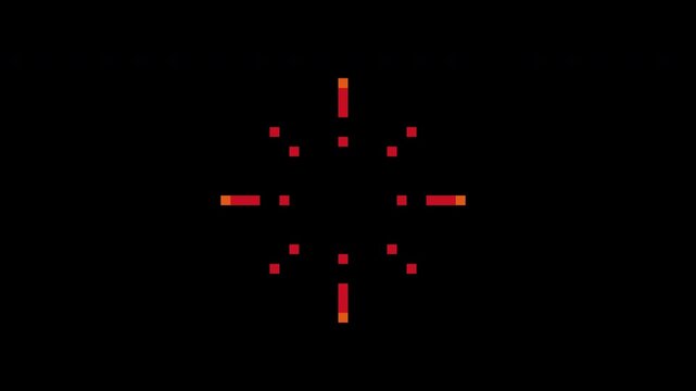 Abstract pixel art burst animation creating an explosion effect. Game overlay with alpha channel for video game element.