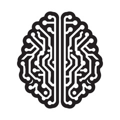 AI brain chip vector silhouette outline logo design concept illustration