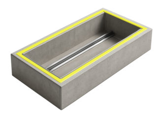 Concrete inspection pit with embedded rail tracks for undercarriage access