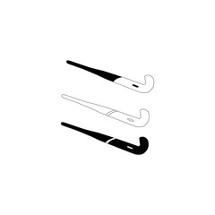 Three stylized hockey stick designs in black and white, ideal for logos, icons, or sport-related designs.