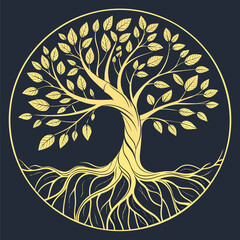 Golden Tree of Life Symbolism Circle Illustration Serenity and Growth