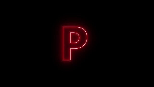 Letter P Neon Animation on Black Background. Looped animation 4k animation...