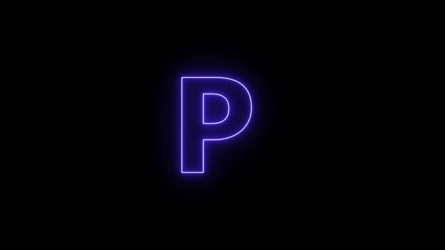 Letter P Neon Animation on Black Background. Looped animation 4k animation...