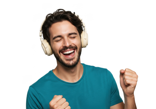 Man with headphones enjoying music isolated on transparent background