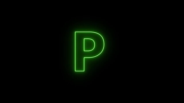 Letter P Neon Animation on Black Background. Looped animation 4k animation...
