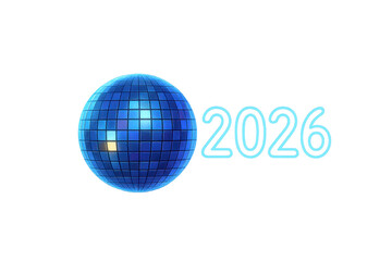 Blue disco ball celebrating new year's eve 2026 on transparent background