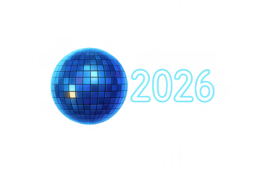 Blue disco ball celebrating new year's eve 2026 on transparent background