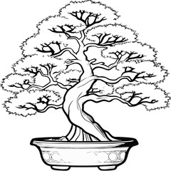 Artistic Bonsai Tree Illustration of a Small Tree in a Pot Detailed Black and White Sketch