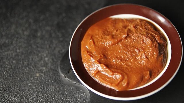 Miso paste spice thick soybean paste for cooking Japanese food tasty snack fresh gourmet food background on the table rustic food top view copy space