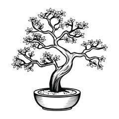 Elegant Bonsai Tree Illustration A Symbol of Serenity and Natural Beauty