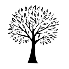 Obraz premium Abstract Stylized Black and White Tree with Leaves Illustration Element