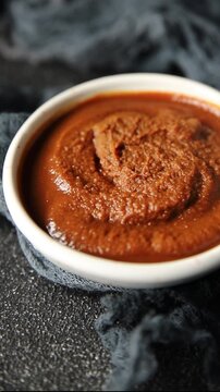 Miso paste spice thick soybean paste for cooking Japanese food tasty snack fresh gourmet food background on the table rustic food top view copy space