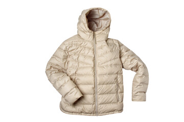  Beige warm jacket on padding polyester isolated on white background